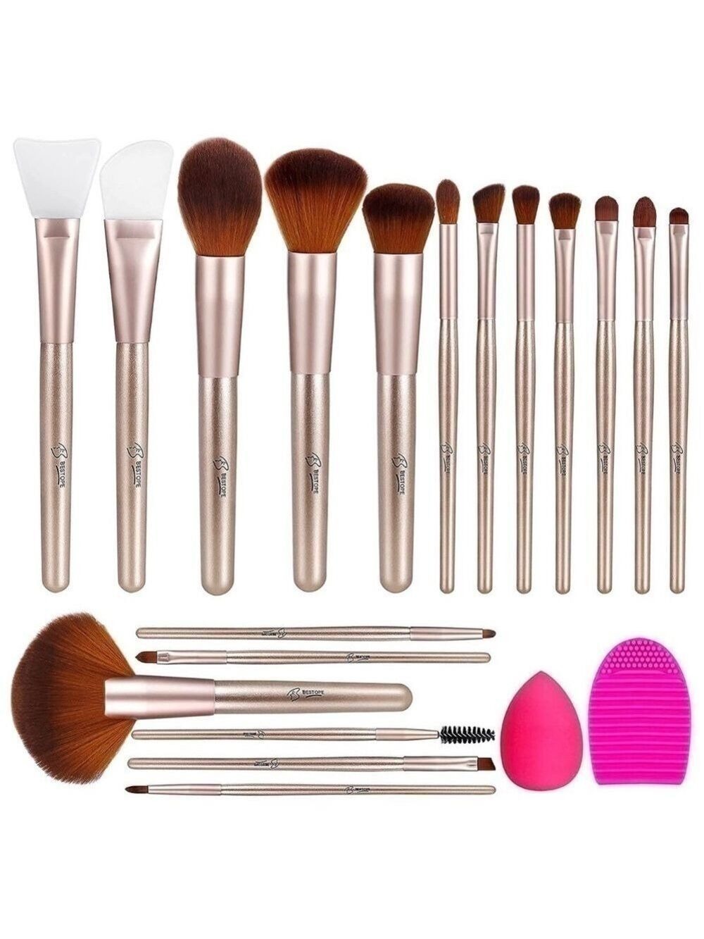 NEW-16PCS Makeup Brushes Set With Box+FREE BONUS-2 silicone face mask brushes.